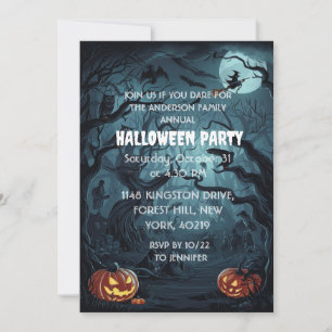Invitation Fête d'Halloween de la citrouille de la forêt effr