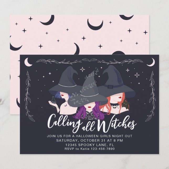 Invitation Fête d'Halloween de la nuit de toutes les sorcière (Devant / Derrière)
