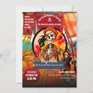 Invitation Fête d'Halloween de la Reine Pirate Rétro