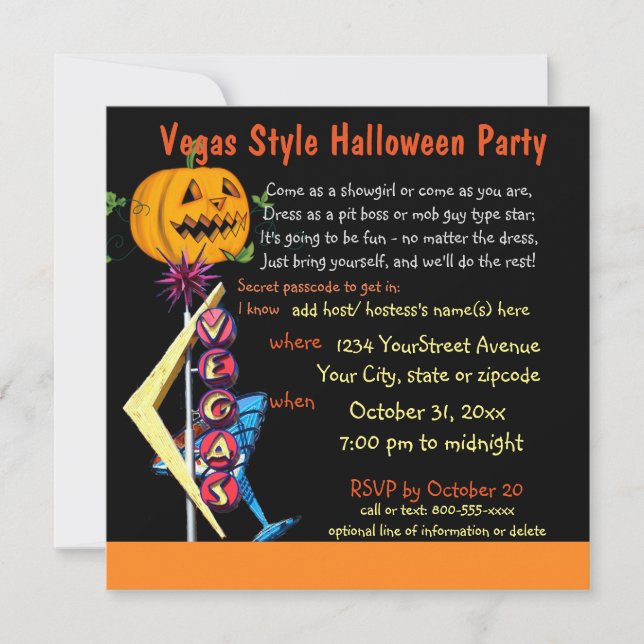 Invitation Fête d'Halloween de Las Vegas (Devant)