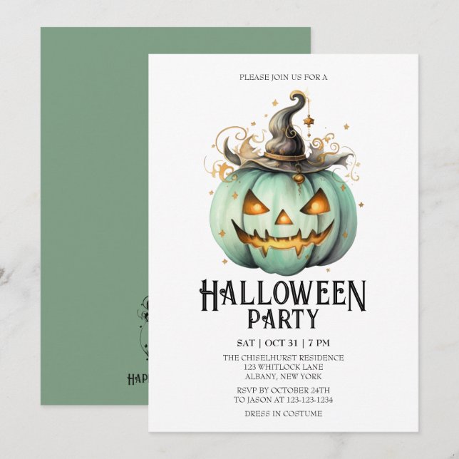 Invitation Fête d'Halloween de menthe Éffrayante Jack-o-Lante (Devant / Derrière)