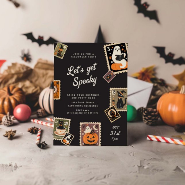 Invitation Fête d'Halloween de timbre postal éffrayant (Créateur téléchargé)