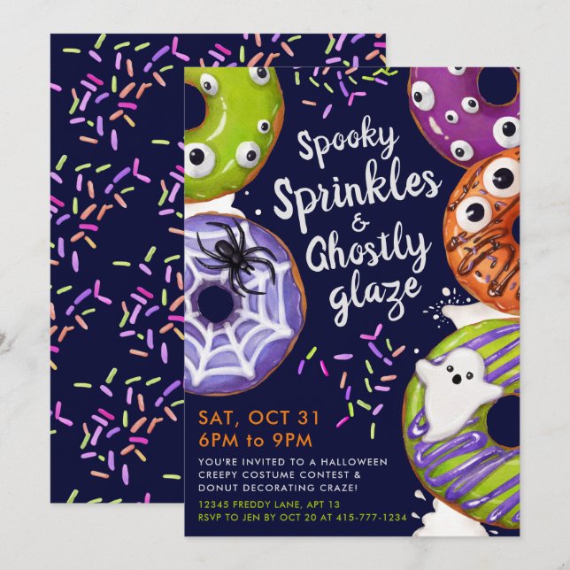 Invitation Fête d'Halloween décorée de beignes (Devant / Derrière)