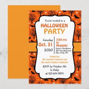 Invitation Fête d'Halloween des arbres éffrayants et des chau