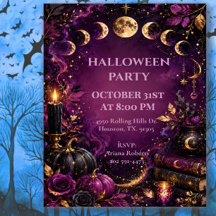 Invitation Fête d'Halloween des Phases Lunaires Mystiques