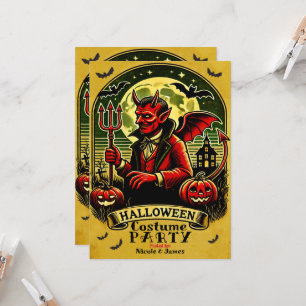 Invitation Fête d'Halloween Diable Vintage au Cimetière Jaune