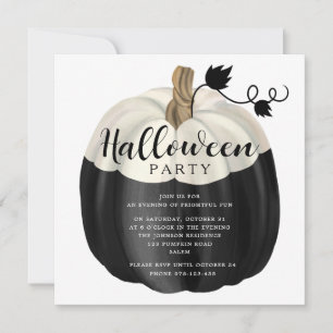 Invitation Fête d'Halloween Élégante Citrouille Noir et Blanc