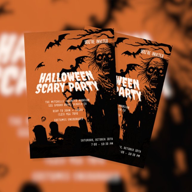Invitation Fête d'Halloween fantôme et chauve-souris (Créateur téléchargé)