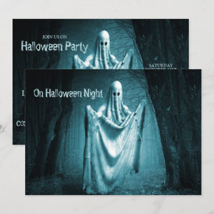 Invitation Fête d'Halloween Fantôme noir bleu nuit noir