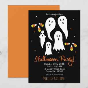 Invitation Fête d'Halloween Fantômes et Maïs de Bonbon Noir O
