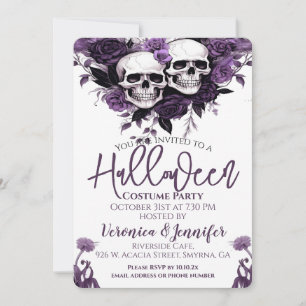 Invitation Fête d'Halloween florale violette pour adultes