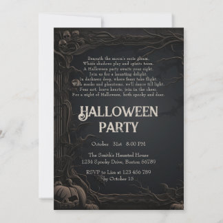 Invitation Fête d'Halloween gothique Arbres sculptés foncés e