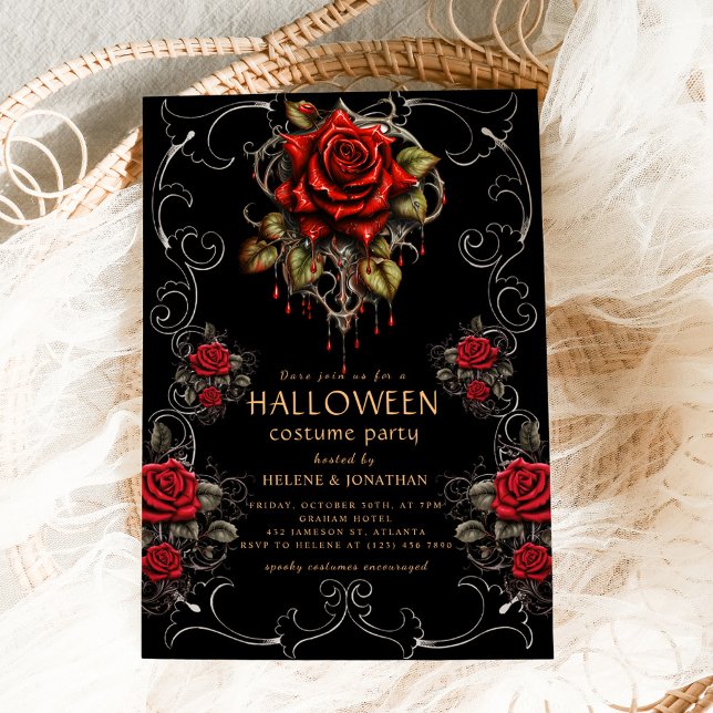 Invitation Fête d'Halloween gothique Rose noir adulte (Gothic Rose Dark Adult Halloween Party Invitation)
