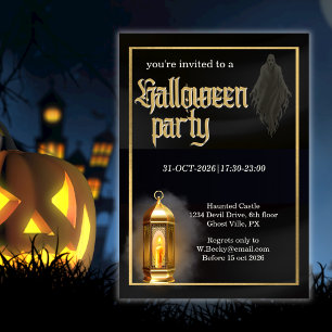 Invitation Fête d'Halloween Lanterne Noire Élégante et Sombre
