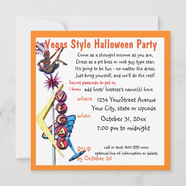 Invitation Fête d'Halloween Las Vegas Showgirl (Devant)