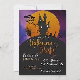 Invitation Fête d'Halloween Maison Hantée Chauves-souris Oran