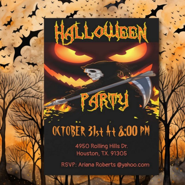 Invitation Fête D'Halloween Malade Et Grave Faucheuse (Créateur téléchargé)