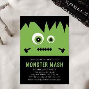 Invitation Fête d'Halloween Mash de Monstre Vert Mignon