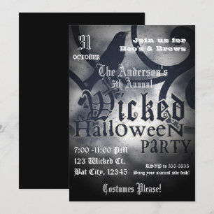 Invitation Fête d'Halloween méchante corbeau noir oiseau