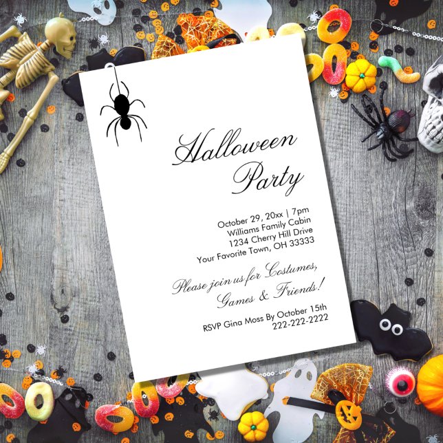 Invitation Fête d'Halloween mignon araignées noir blanc (Créateur téléchargé)