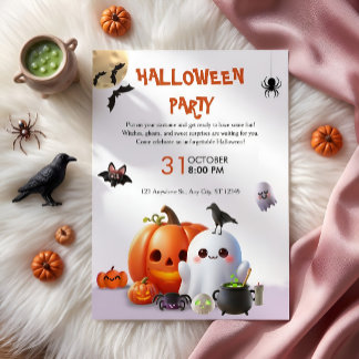 Invitation Fête d'Halloween Mignonne et Effrayante