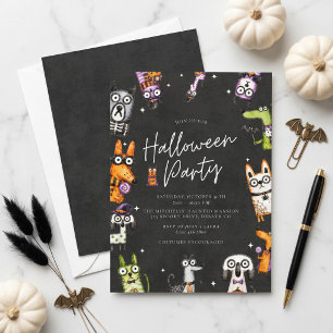 Invitation Fête d'Halloween mignonne et effrayante à l'aquare