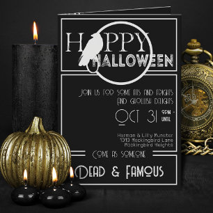 Invitation Fête d'Halloween moderne noir blanc élégant adulte