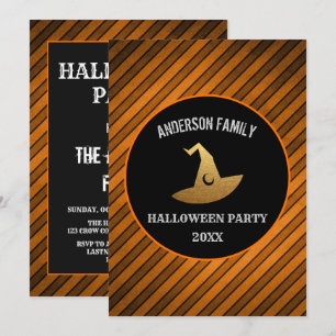 Invitation Fête d'Halloween moderne Orange et sorcière noire