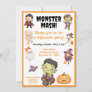 Invitation Fête d'Halloween Monster Mash pour enfants