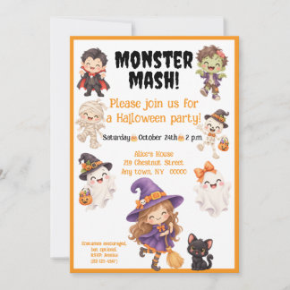 Invitation Fête d'Halloween Monster Mash pour enfants