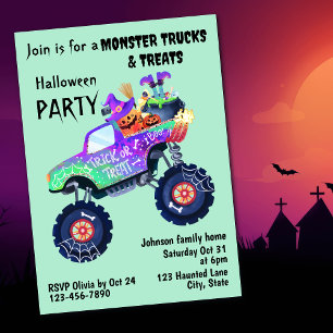 Invitation Fête d'Halloween Monster Truck Et Friandises