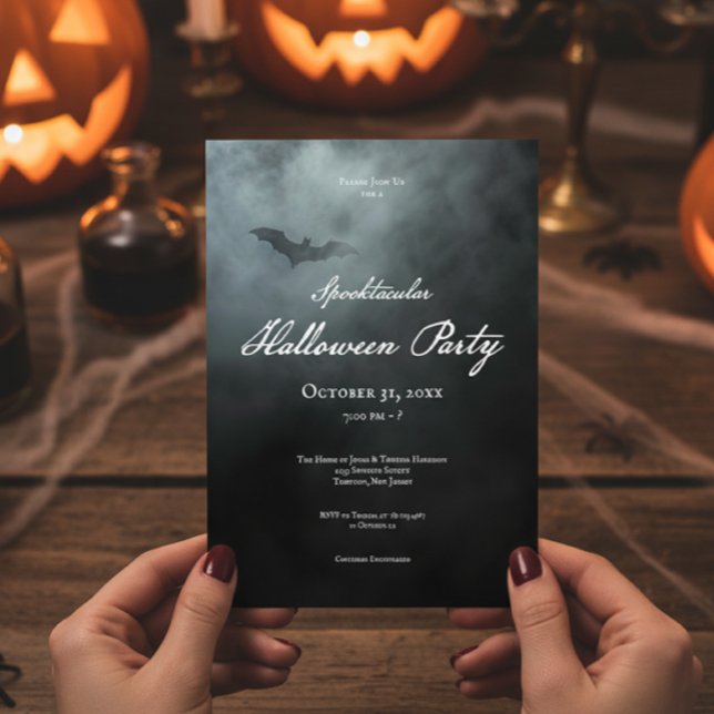 Invitation Fête d'Halloween Moody Minuit Bat & Fog (Créateur téléchargé)