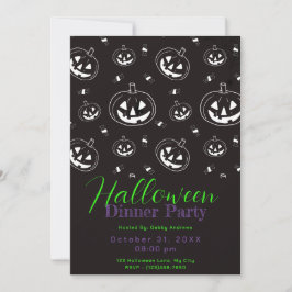 Invitation Fête d'Halloween noir blanc Jack-O'