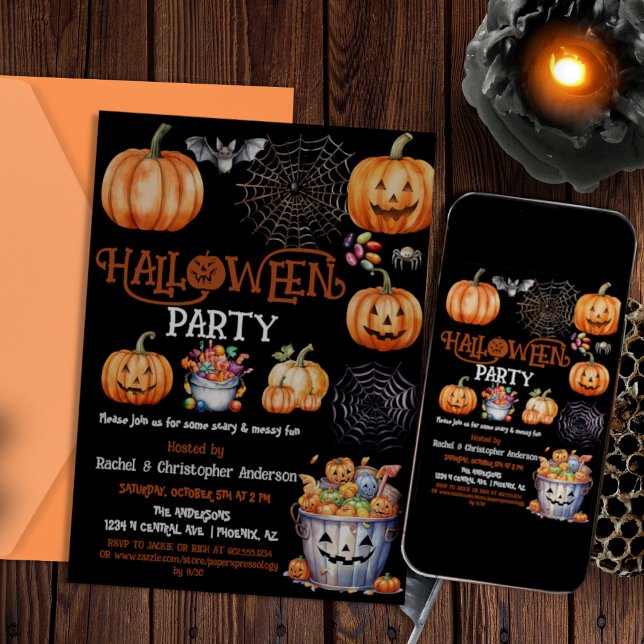 Invitation Fête d'Halloween noir ou traiter les enfants adult (Créateur téléchargé)