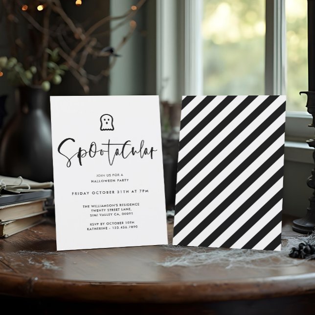 Invitation Fête d'Halloween noir Spootaculaire (Spootacular Black Minimal Ghost Halloween Party Invitation)