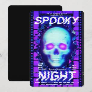 Invitation Fête d'Halloween Nuit Fantôme Crâne Néon Glitch
