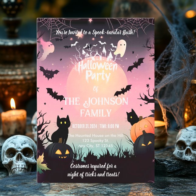 Invitation Fête d'Halloween personnalisée avec chats noirs et (Créateur téléchargé)