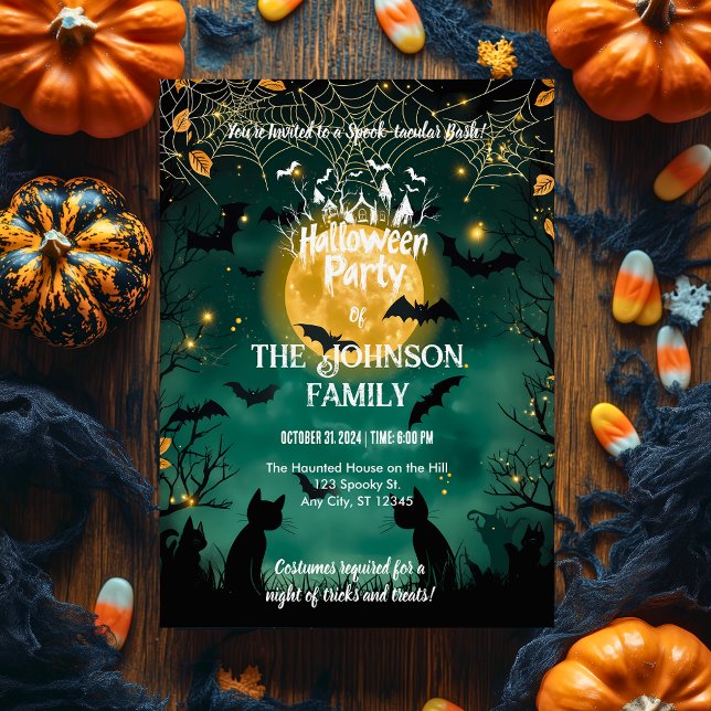 Invitation Fête d'Halloween personnalisée avec chauves-souris (Créateur téléchargé)