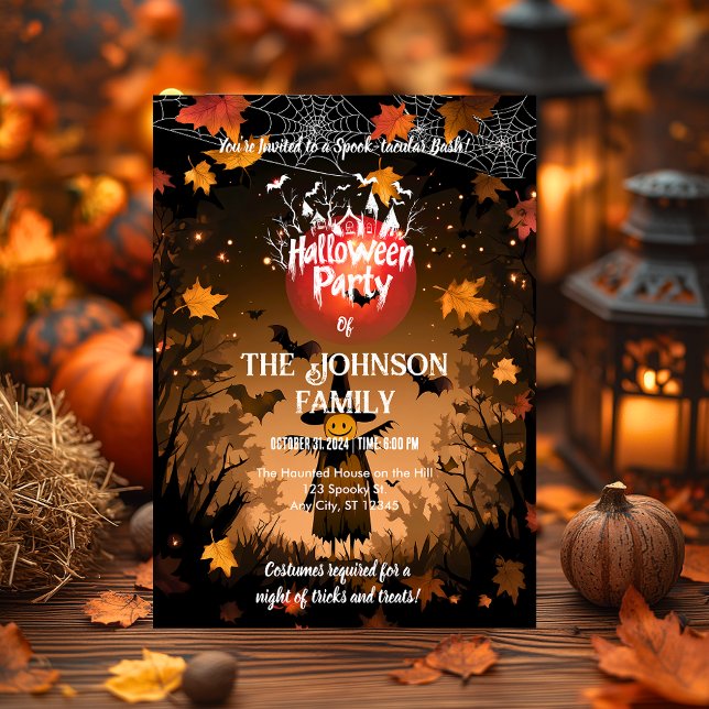 Invitation Fête d'Halloween personnalisée avec feuilles d'aut (Créateur téléchargé)