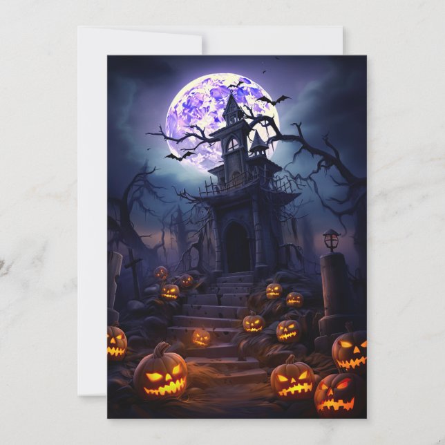 Invitation Fête d'Halloween personnalisée Maison hantée effra (Devant)