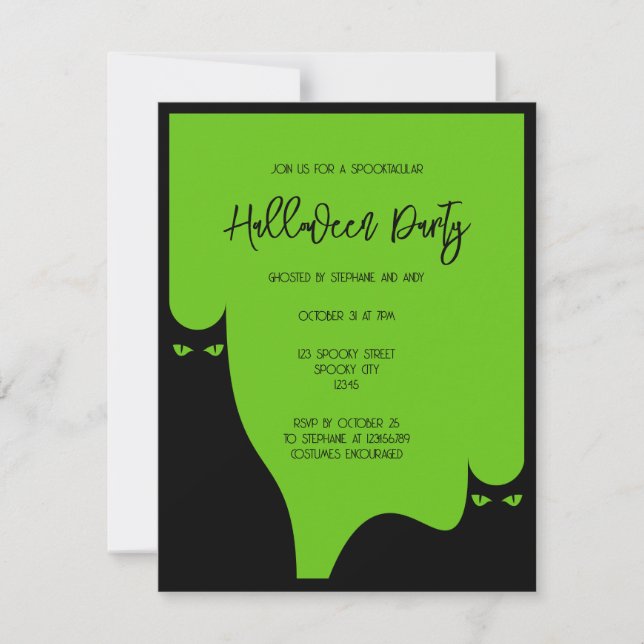Invitation Fête d'Halloween pour adultes chats Eyes Black Gre (Devant)