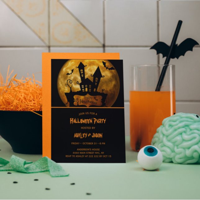 Invitation Fête d'Halloween pour adultes chauves-souris lune (Créateur téléchargé)