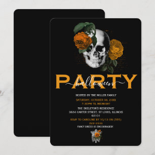 Invitation Fête d'Halloween pour adultes Crâne Floral Orange