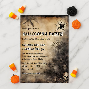 Invitation Fête d'Halloween pour adultes crâne gothique vinta