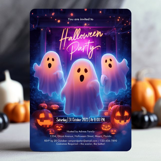 Invitation Fête d'Halloween pour adultes éffrayant (Spooky Ghosts Scary Adult Halloween Party Invitation)