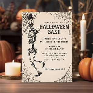 Invitation Fête d'Halloween pour adultes Skeleton Vintage Coc