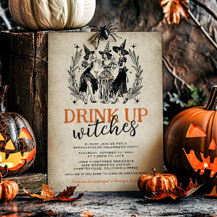 Invitation Fête d'Halloween pour adultes Sorcières Bois Vinta