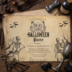 Invitation Fête d'Halloween pour adultes squelette gothique v