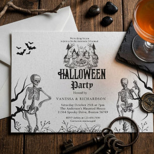 Invitation Fête d'Halloween pour adultes squelette gothique v