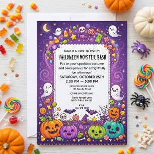 Invitation Fête d'Halloween pour enfants avec des monstres mi